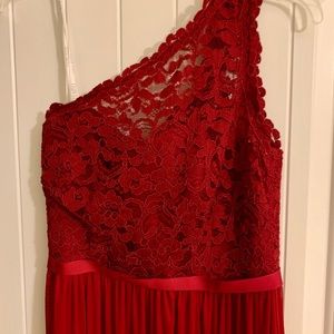 Apple red David’s bridal bridesmaid dress